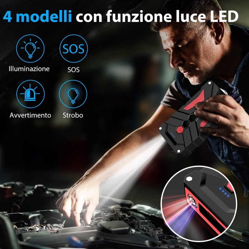 BIUBLE 12V-os autós indító powerbank LED lámpával és USB töltővel