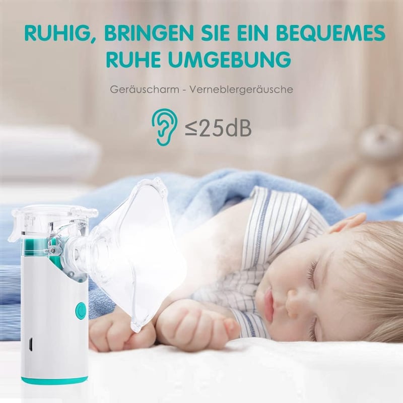 HITHINKMED Tölthető Ultrahangos Inhalátor - Elektromos Porlasztó Felnőtteknek és Gyermekeknek, 2 Maszkkal és Szájrésszel, Zöld