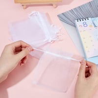 PandaHall Elite Fehér Organza Ajándéktasak Szett - 100 db Matt Ékszertasak Esküvőre, Karácsonyra - Húzózsinóros Ékszertartó Tasak 10x8cm 2