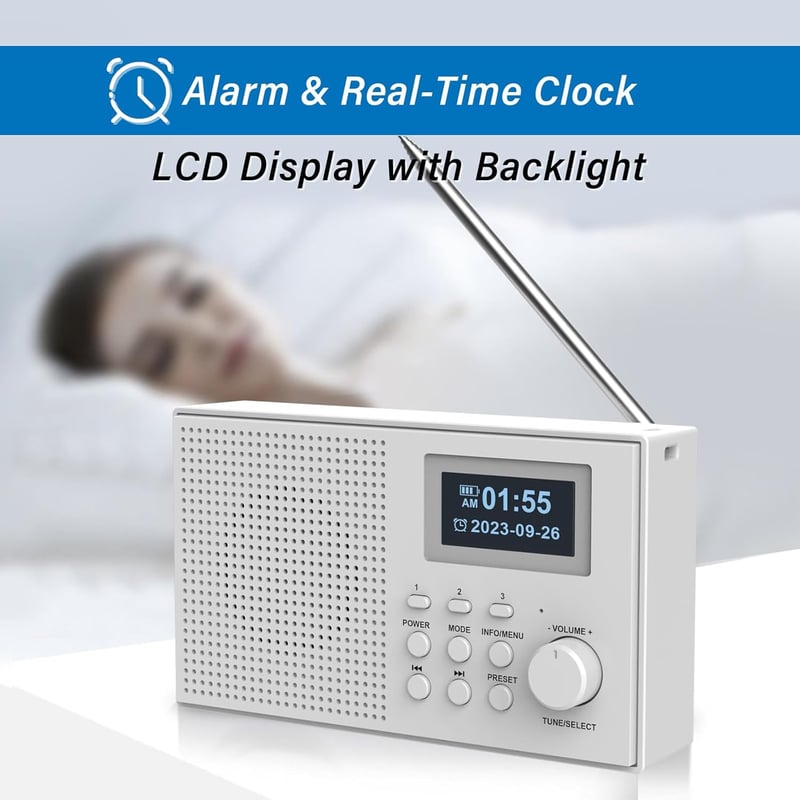 MONODEAL DAB+ rádió Bluetooth-szal, ébresztővel és LCD kijelzővel - Tölthető konyhai kisrádió
