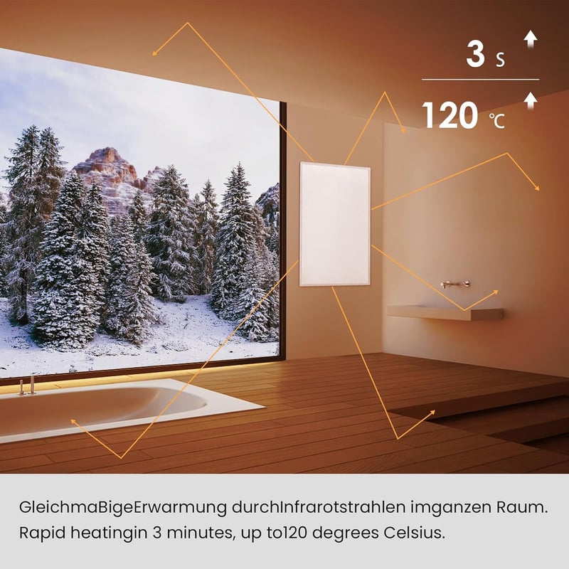 Hocosyme Infravörös Fűtőpanel Termosztáttal - 600W Fali Elektromos Fűtőtest, 120°C, 1-3 Perc Felfűtési Idő, TÜV Tanúsítvány, Érintésérzékeny
