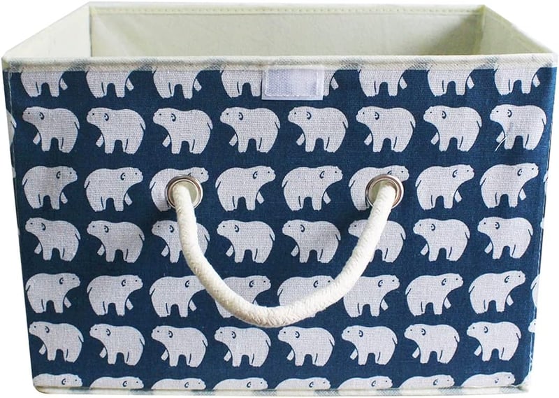 Cutie de depozitare pliabilă Fcalvy cu capac - Cutie de jucării cu model Urs Polar pentru copii, pentru haine - Material bumbac, 38x25x25 cm