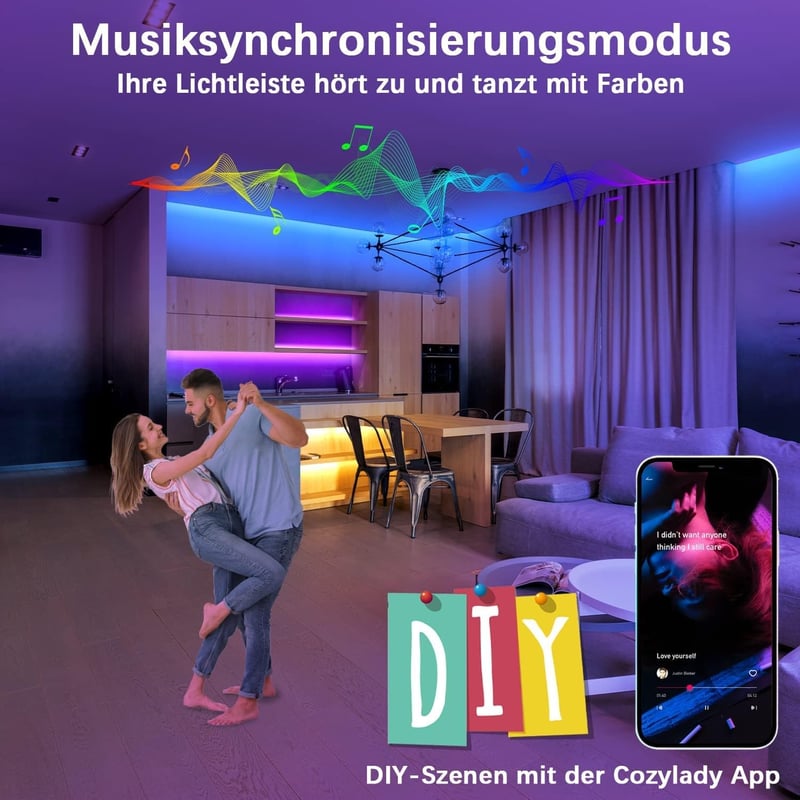 Cozylady 20m WiFi Okos LED Szalag Távirányítóval - RGB Színváltós Fényfüzér Alexa és Google Asszisztens Kompatibilitással, Zenére Szinkroniz