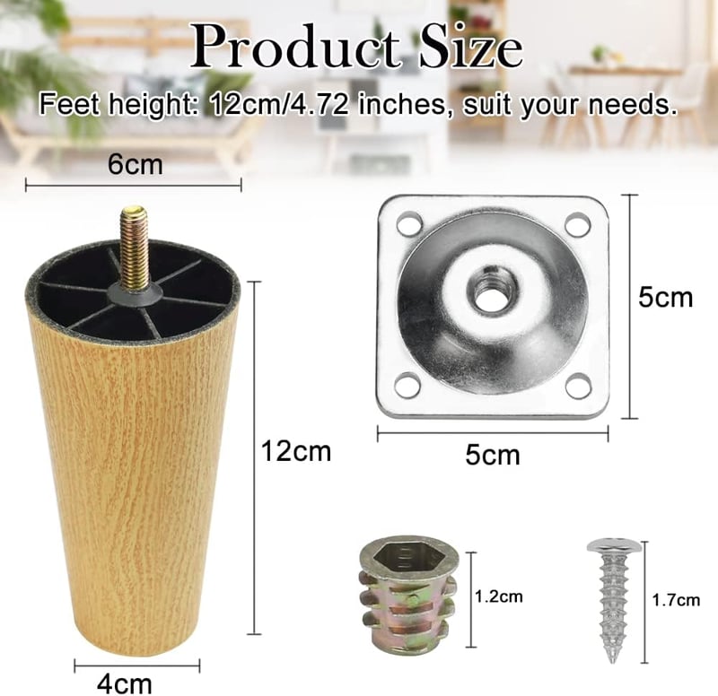 DURANTEY 12 cm-es műanyag és fém bútorláb szett (4 db) - kanapéhoz, székhez, ágyhoz