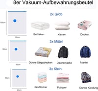 AZLIFEEU Vákuumos Tárolózsák Szett 8 db - 2 Nagy 100x80cm + 3 Közepes 80x60cm + 3 Kicsi 60x40cm Ruhákhoz, Ágyneműhöz, Párnákhoz 2