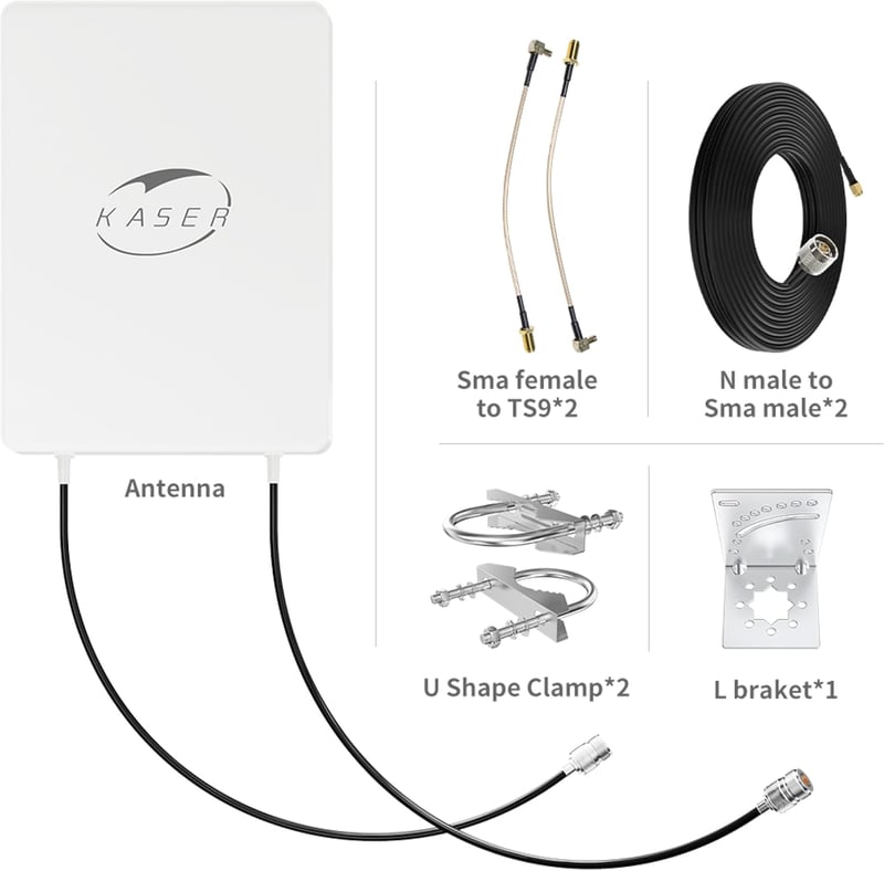 KASER 5G MIMO Kültéri Antenna N78 Sávhoz 3300-3800 MHz, 15dBi Erősítéssel, 10m Alacsony Veszteségű Kábellel, SMA/TS9 Adapterrel, 5G Routerek