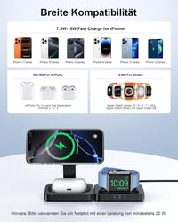 Stație de încărcare wireless inductivă 3 în 1 ADADPU, compatibilă MagSafe, pliabilă, 20 W, pentru iPhone 17-12, Apple Watch 11-2 3