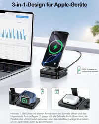 Stație de încărcare wireless inductivă 3 în 1 ADADPU, compatibilă MagSafe, pliabilă, 20 W, pentru iPhone 17-12, Apple Watch 11-2 2