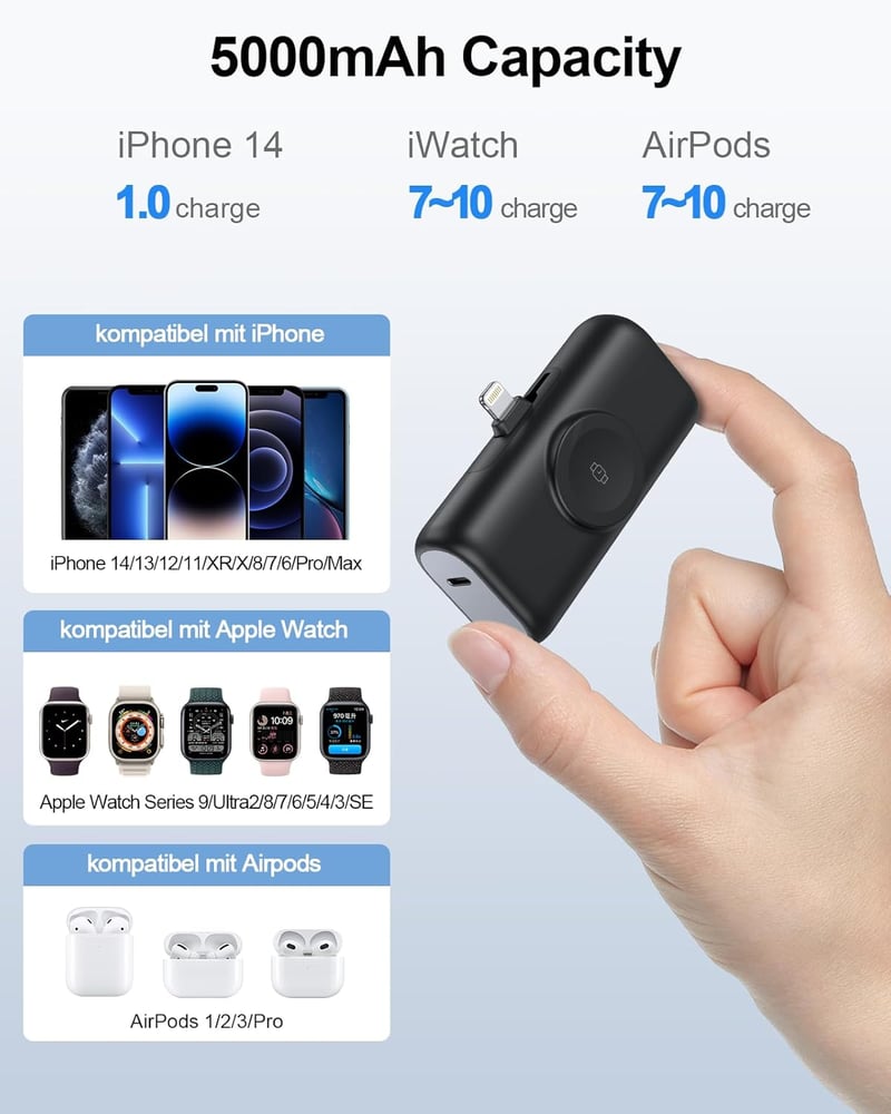 ADADPU 5000mAh 3in1 Power Bank iPhone Apple Watch gyors töltés