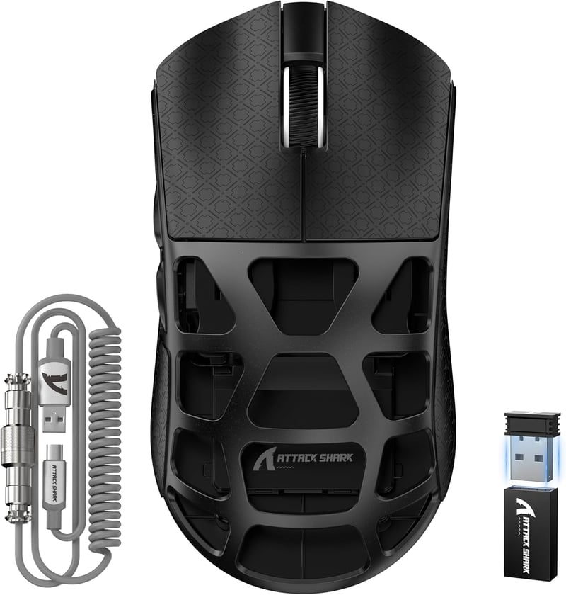 ATTACK SHARK R3PRO Ultrakönnyű Gamer Egér, 46g Magnézium Ház, 8000Hz Vezeték Nélküli, 26000 DPI, PixArt PAW3395 Szenzor, Spirál Kábel, PC/Mac