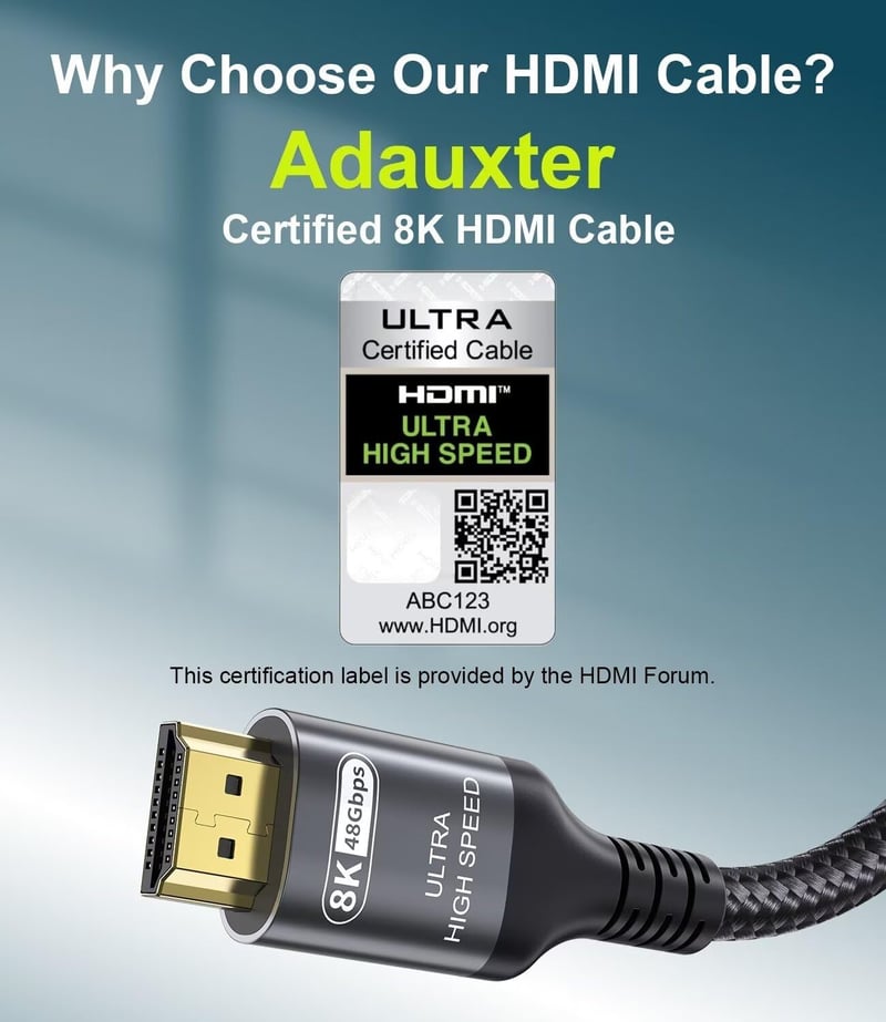 Adauxter HDMI 2.1 kábel 1,5m 48Gbps 8K 60Hz 4K 240Hz eARC