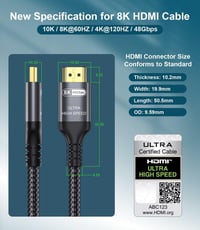 Adauxter HDMI 2.1 kábel 1,5m 48Gbps 8K 60Hz 4K 240Hz eARC 3