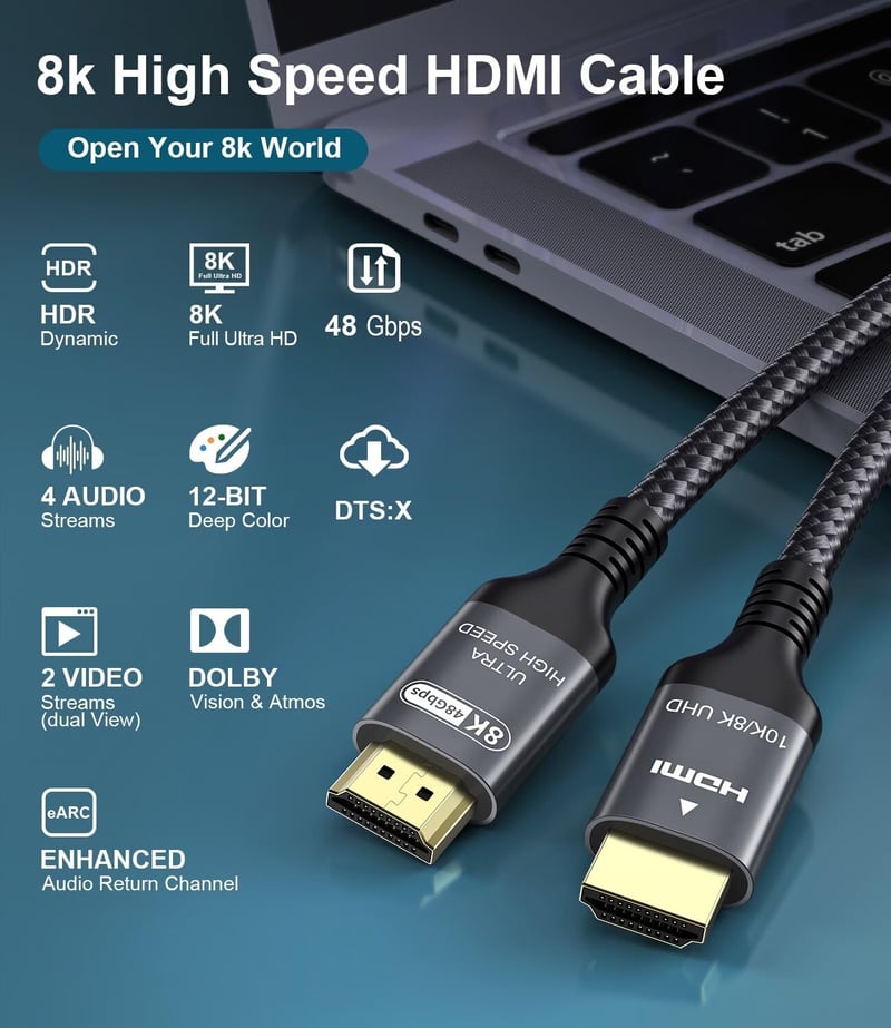 Adauxter HDMI 2.1 kábel 1,5m 48Gbps 8K 60Hz 4K 240Hz eARC