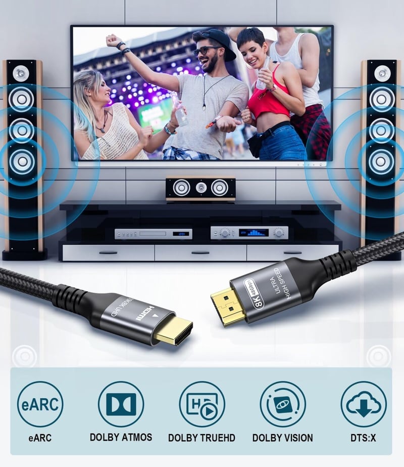 Adauxter HDMI 2.1 kábel 1,5m 48Gbps 8K 60Hz 4K 240Hz eARC