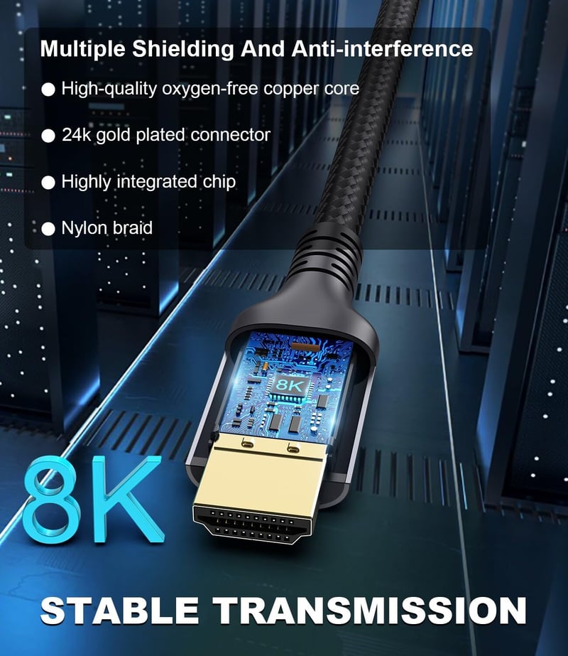 Adauxter HDMI 2.1 Kábel 3M - 48Gbps Ultra Gyors, Fonott, 8K/60Hz, 4K/240Hz, eARC, HDR10+, Kompatibilis PS5, Xbox, TV, Monitor, Laptop