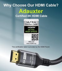 Adauxter HDMI 2.1 Kábel 3M - 48Gbps Ultra Gyors, Fonott, 8K/60Hz, 4K/240Hz, eARC, HDR10+, Kompatibilis PS5, Xbox, TV, Monitor, Laptop 2