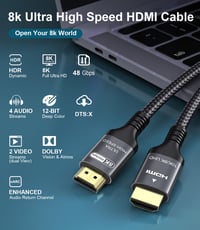 Adauxter HDMI 2.1 Kábel 3M - 48Gbps Ultra Gyors, Fonott, 8K/60Hz, 4K/240Hz, eARC, HDR10+, Kompatibilis PS5, Xbox, TV, Monitor, Laptop 7