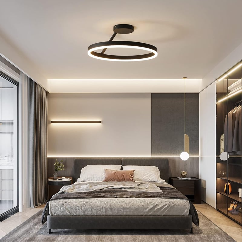 minifair Modern LED Mennyezeti Lámpa - Fekete Kör Alakú Dizájn, 21W, 3000K Meleg Fehér, Érintőképernyős, Konyha, Hálószoba, Nappali Világítá