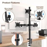 PUTORSEN Monitor Tartó 3 Monitoros 13-32 Colos Képernyőkhöz, 80 cm-es Rúd, Forgatható, Dönthető, Állítható Magasságú, 9 kg/Kar, VESA 75x75/1 4