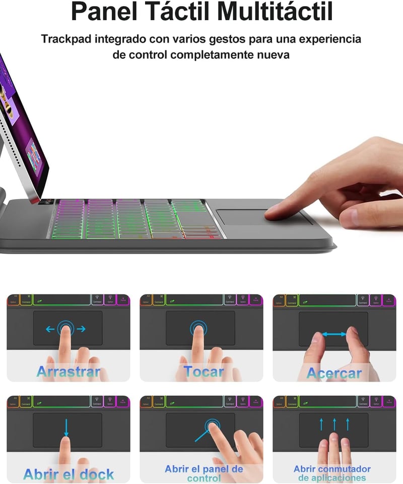 FOGARI Bluetooth Billentyűzet iPad Air 11/5/4 és Pro 11 Modellekhez - QWERTZ Touchpad, 7 Színű Háttérvilágítás, Fekete