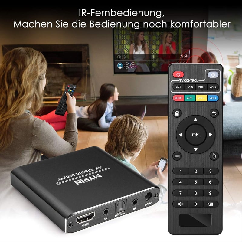 MYPIN 4K Médialejátszó - 8TB HDD, USB, HDMI, 7.1 Surround Hang, Távirányítóval