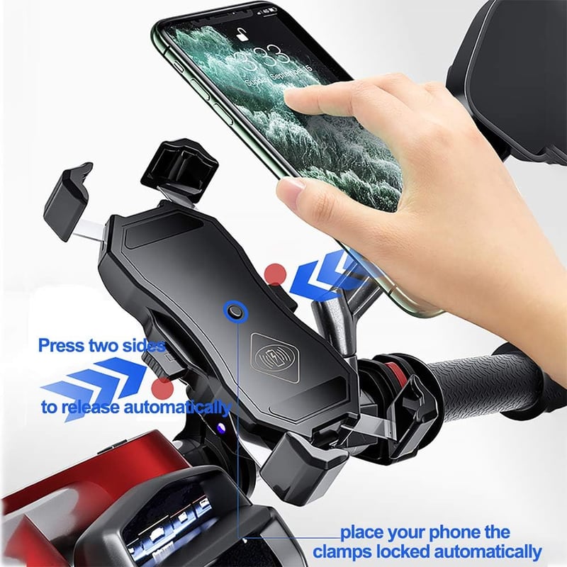 iMESTOU 15W Qi vezeték nélküli telefontartó motorkerékpárra, USB gyorstöltővel, 3,5-6,8" telefonokhoz