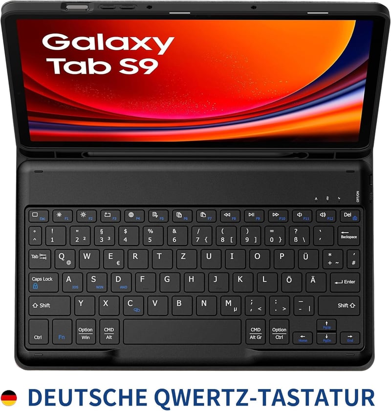 Samsung Galaxy Tab S9 FE/S9 EasyAcc német QWERTZ billentyűzetes tok, levehető, ceruzatartóval, fekete