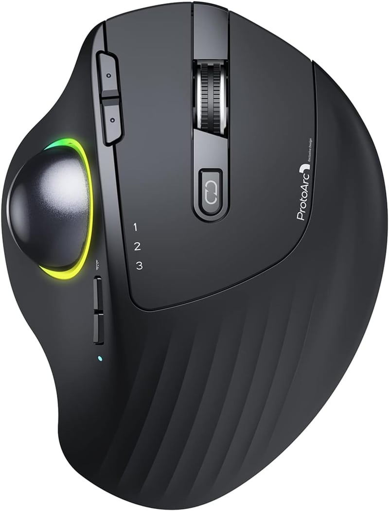 ProtoArc EM01 ergonomikus RGB trackball egér, vezeték nélküli, állítható DPI, újratölthető