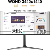 Prechen 34" Ívelt WQHD Gamer Monitor, 165Hz, 1500R, 3440×1440, HDR10, FreeSync/G-Sync, DisplayPort+HDMI, Állítható Magasság, Fekete 3