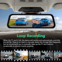 Podofo 9.66" Tükör Menetrögzítő Kamera - Vezeték Nélküli Apple CarPlay, Android Auto, Dupla 1080P HD Kamera, IPS Érintőképernyő, Bluetooth,  5