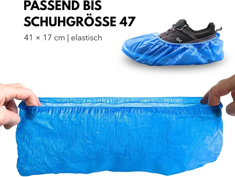 ADEBO vízálló cipővédő 100 db CPE egymeretű eldobható csúszásmentes - standard, 100, Blue