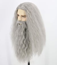 Topcosplay Varázsló Paróka és Szakáll Szett - Szürke/Fehér Hőálló Műhaj Gandalf Jelmez Farsangra, Halloweenre - Állítható Méret 54-60 cm 4
