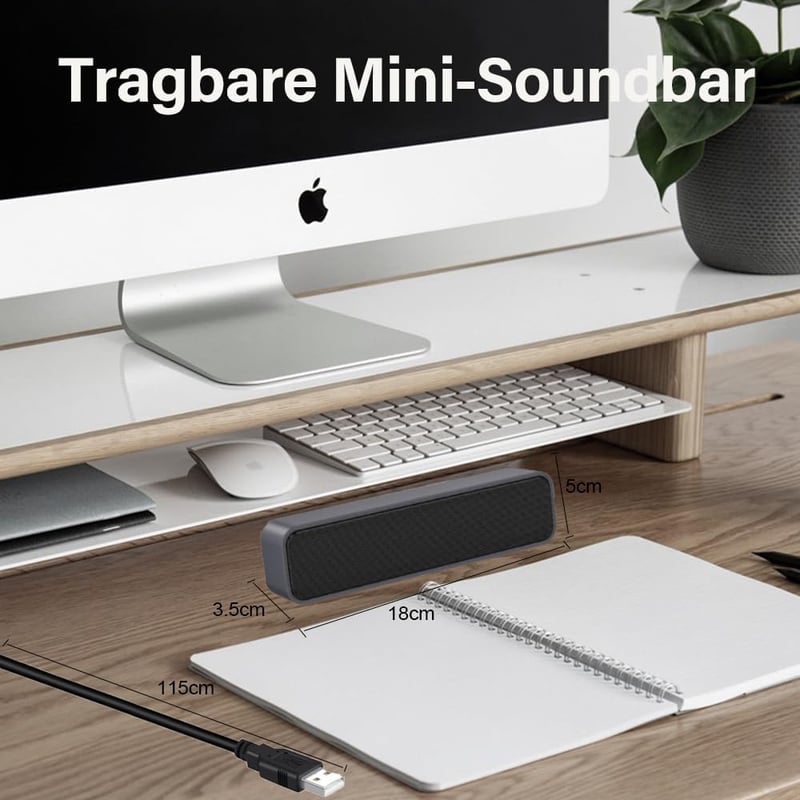 ADELGO SoundBar Mini USB Hangszóró PC-hez, Laptophoz - 5W Sztereó Hang, Plug and Play Csatlakozás, Kompakt Méret, Univerzális Kompatibilitás