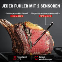 ThermoPro Twin TempSpike Vezeték Nélküli Húshőmérő - 150m Bluetooth Hatótáv, Kettős Szenzor, Töltőállomás Kijelzővel, Mosogatógépben Mosható 8