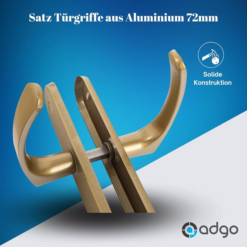 ADGO Ajtókilincs Szett Arany Színű 72mm Hosszú Lemez Alumínium Acél Beltéri Ajtókhoz Cilinder Zárhoz 2 Darabos