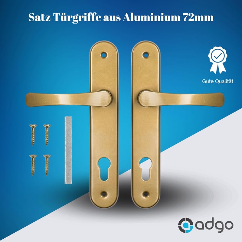 ADGO Ajtókilincs Szett Arany Színű 72mm Hosszú Lemez Alumínium Acél Beltéri Ajtókhoz Cilinder Zárhoz 2 Darabos