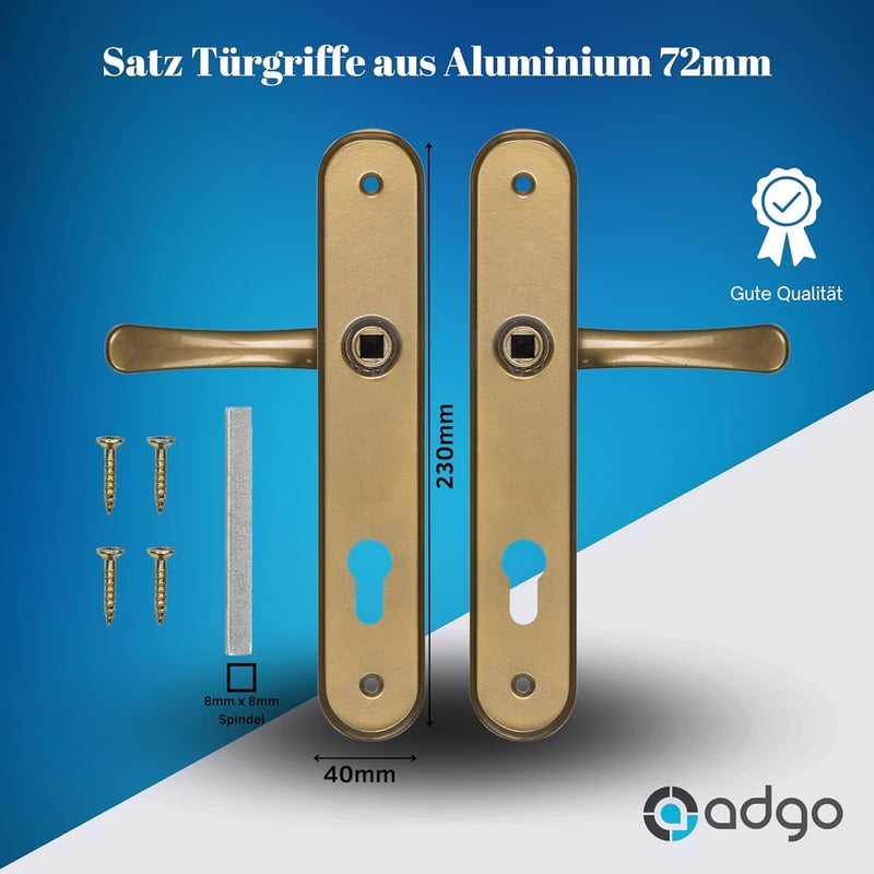 ADGO Ajtókilincs Szett Arany Színű 72mm Hosszú Lemez Alumínium Acél Beltéri Ajtókhoz Cilinder Zárhoz 2 Darabos