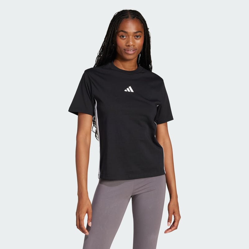 Dámske bavlnené tričko adidas Essentials 3-Stripes – čierno-biele, veľkosť L