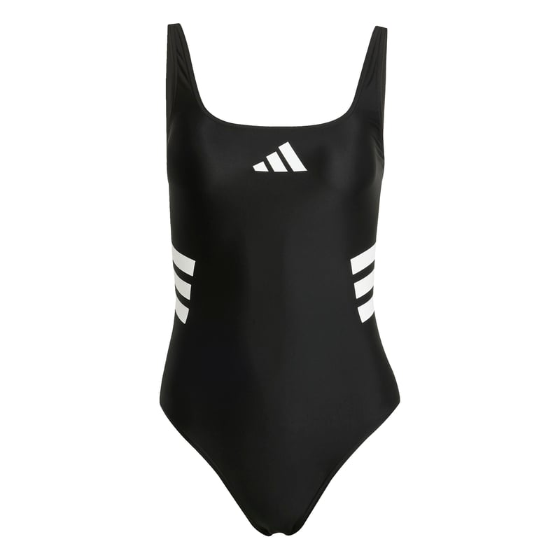 Costum de baie pentru femei adidas 3-Stripes U-Back – Negru/Alb, mărimea 38