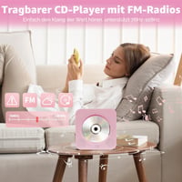 Prenosný CD prehrávač Adirigo s Bluetooth, nástenným a stolovým držiakom, HiFi reproduktormi, podporou AUX/USB, ružový 4