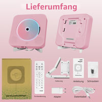 Prenosný CD prehrávač Adirigo s Bluetooth, nástenným a stolovým držiakom, HiFi reproduktormi, podporou AUX/USB, ružový 6