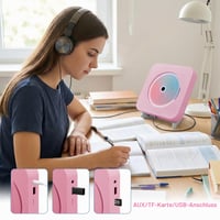 Prenosný CD prehrávač Adirigo s Bluetooth, nástenným a stolovým držiakom, HiFi reproduktormi, podporou AUX/USB, ružový 5