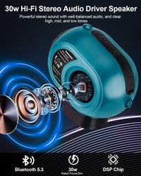 Bluetooth reproduktor Adisipsoarin pre akumulátor Makita 18V LXT, HD zvuk, párovanie TWS, Bluetooth 5.3, modrý, 6,6-palcový, na stavbu, do domácnosti 3