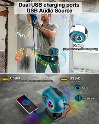 Bluetooth reproduktor Adisipsoarin pre akumulátor Makita 18V LXT, HD zvuk, párovanie TWS, Bluetooth 5.3, modrý, 6,6-palcový, na stavbu, do domácnosti 4