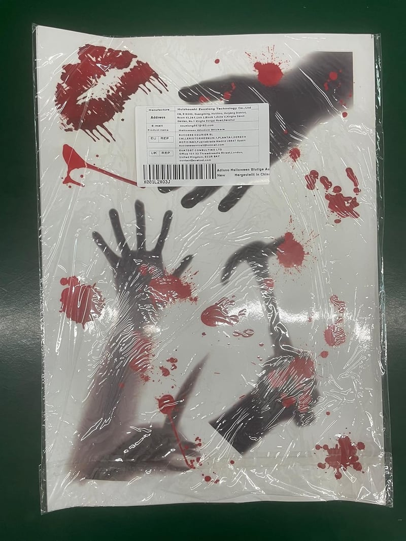 Adisno Halloween Véres Matrica Szett - 8 db Kétoldalas Ablakdekoráció, Véres Kéznyomok, Lábnyomok, Újrahasználható PVC Halloweeni Dekoráció,
