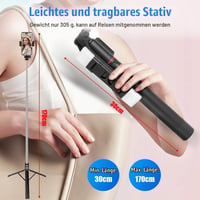 Trepied Selfie Stick Adiwo 170 cm, Suport Telefon Extensibil 3 în 1 cu 2 Lumini de Umplere, Telecomandă Bluetooth, Compatibil Android și iOS, Negru 2