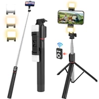 Trepied Selfie Stick Adiwo 170 cm, Suport Telefon Extensibil 3 în 1 cu 2 Lumini de Umplere, Telecomandă Bluetooth, Compatibil Android și iOS, Negru 9