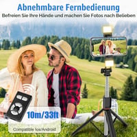 Trepied Selfie Stick Adiwo 170 cm, Suport Telefon Extensibil 3 în 1 cu 2 Lumini de Umplere, Telecomandă Bluetooth, Compatibil Android și iOS, Negru 6