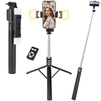 Trepied Selfie Stick Adiwo 170 cm, Suport Telefon Extensibil 3 în 1 cu 2 Lumini de Umplere, Telecomandă Bluetooth, Compatibil Android și iOS, Negru 1