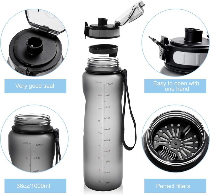 Adoric Tritan 1L BPA-mentes újrahasználható sportkulacs szürke